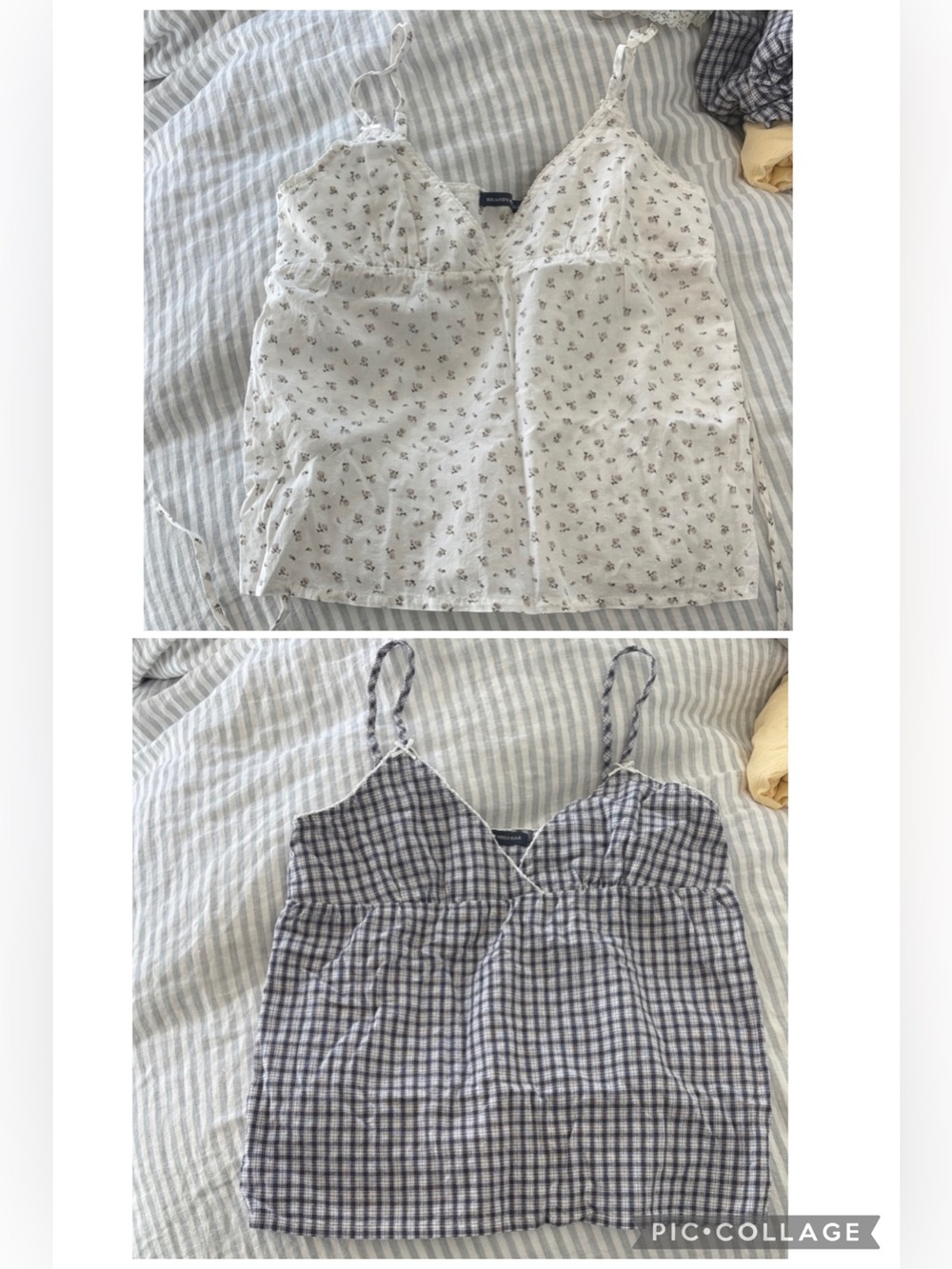 2 Brandy Melville White Floral & Navy Check Cami Tank Duo